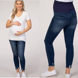PinkBlush Blue Distressed Hem Maternity Crop Jeans